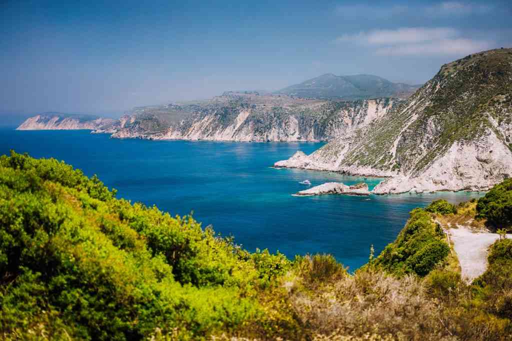 Coastline near Agia Eleni and Pitani beach in Kefalonia Island, Greece. Most beautiful rocky wild