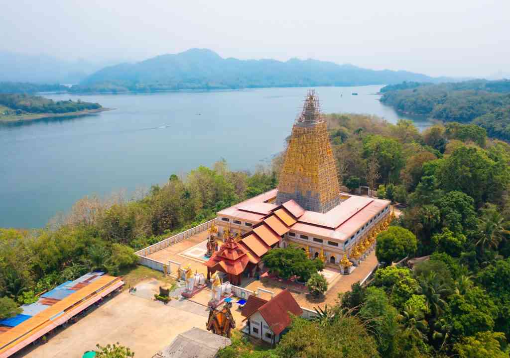 Phuthakaya Temple Pagoda, Sangklaburi Kanchanaburi Attractions. Temple Bodhgaya Stupa.