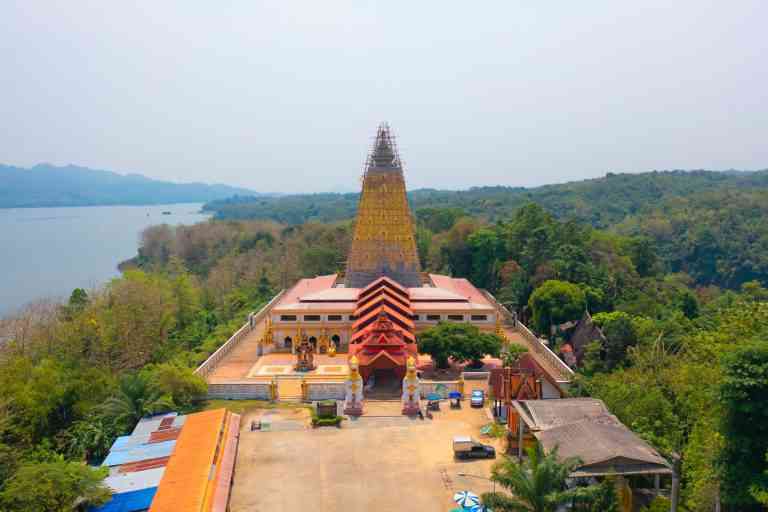 Phuthakaya Temple Pagoda, Sangklaburi Kanchanaburi Attractions. Temple Bodhgaya Stupa.